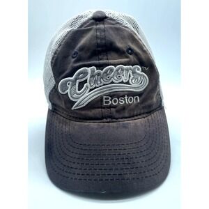 VINTAGE Cheers Boston Hat Cap Mens Adjustable White Brown Drinking Bars Adult